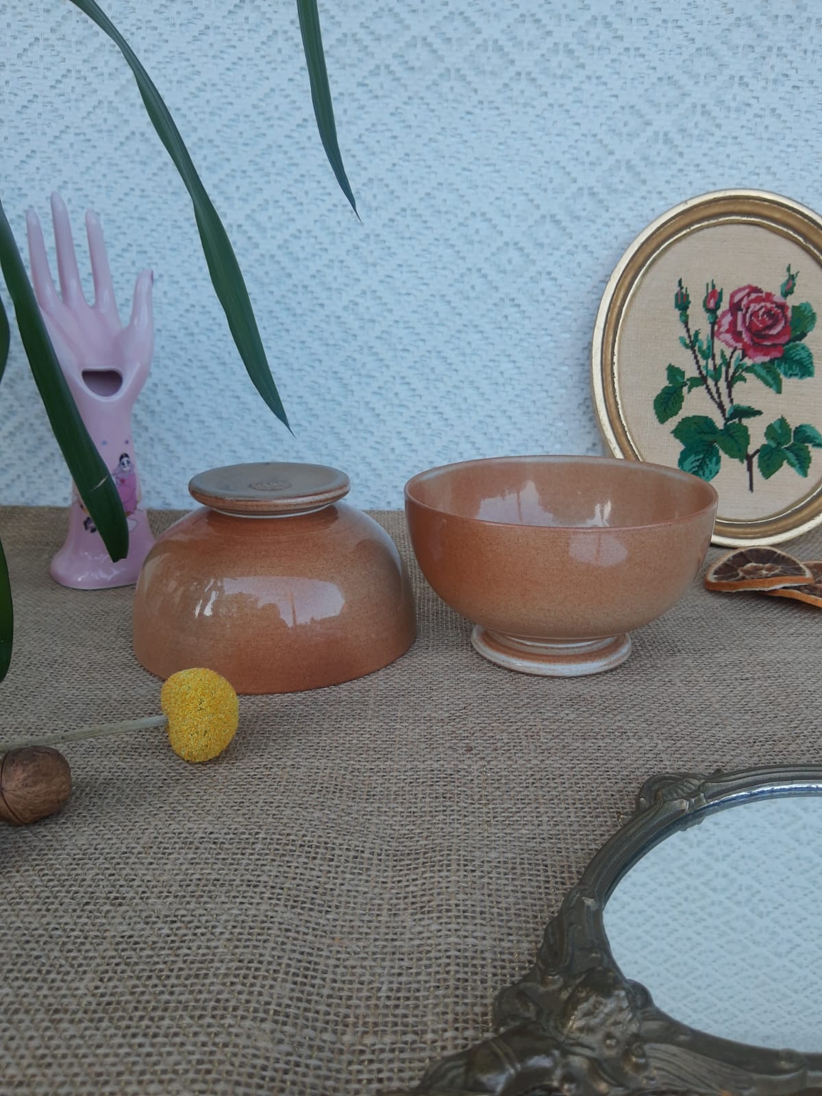 Two piedouche bowls in montgolfier glazed sandstone France