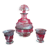 Carafe et 2 Gobelets en Cristal taillé et givré liserés noirs