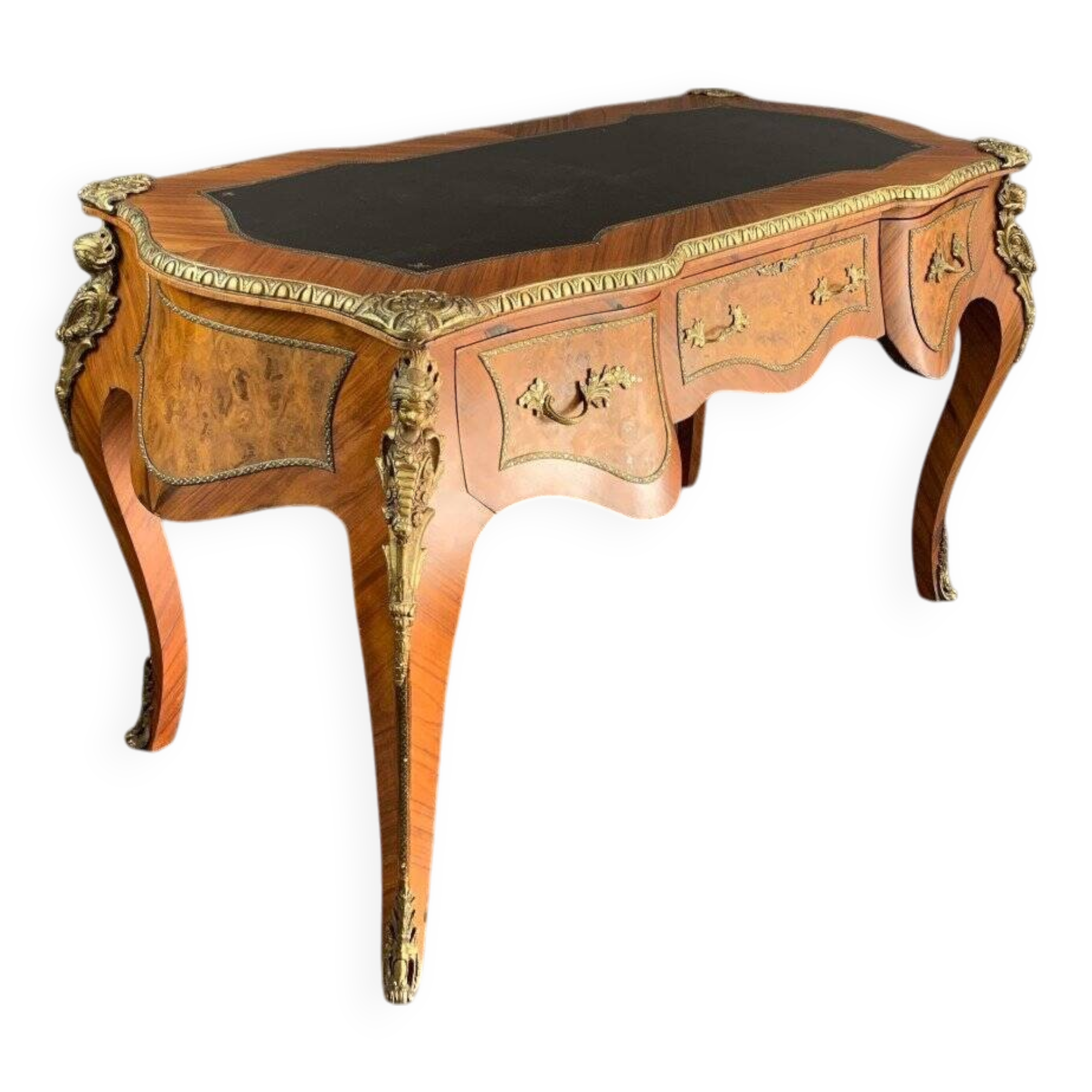 Bureau en marqueterie et bronze doré style Louis XV, XIXème siècle