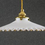 Pendant light in antique glass painted in white and gold - new socket and cable