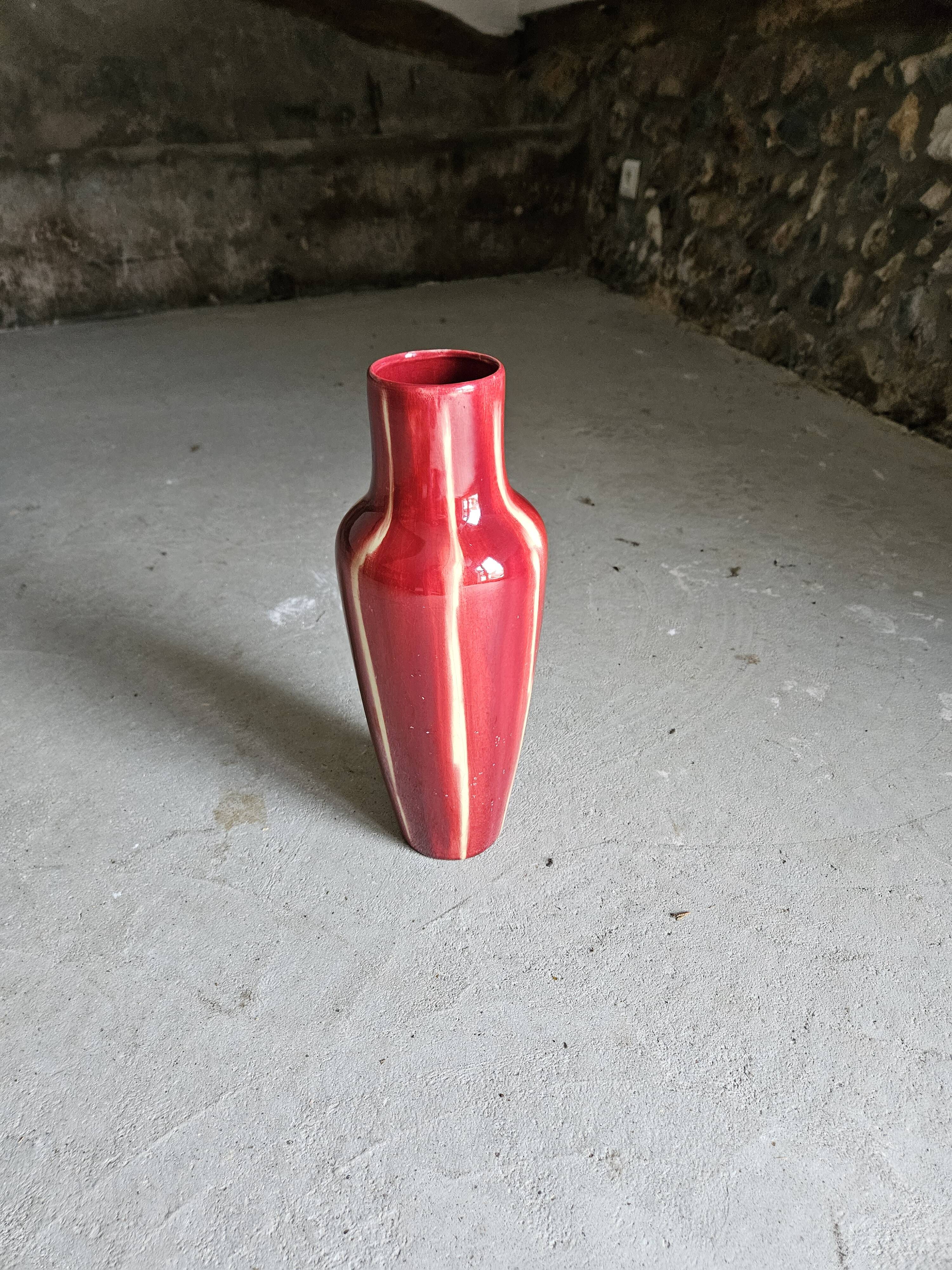 Red Art Deco Ceramic Vase Vierzon Louis Gueule