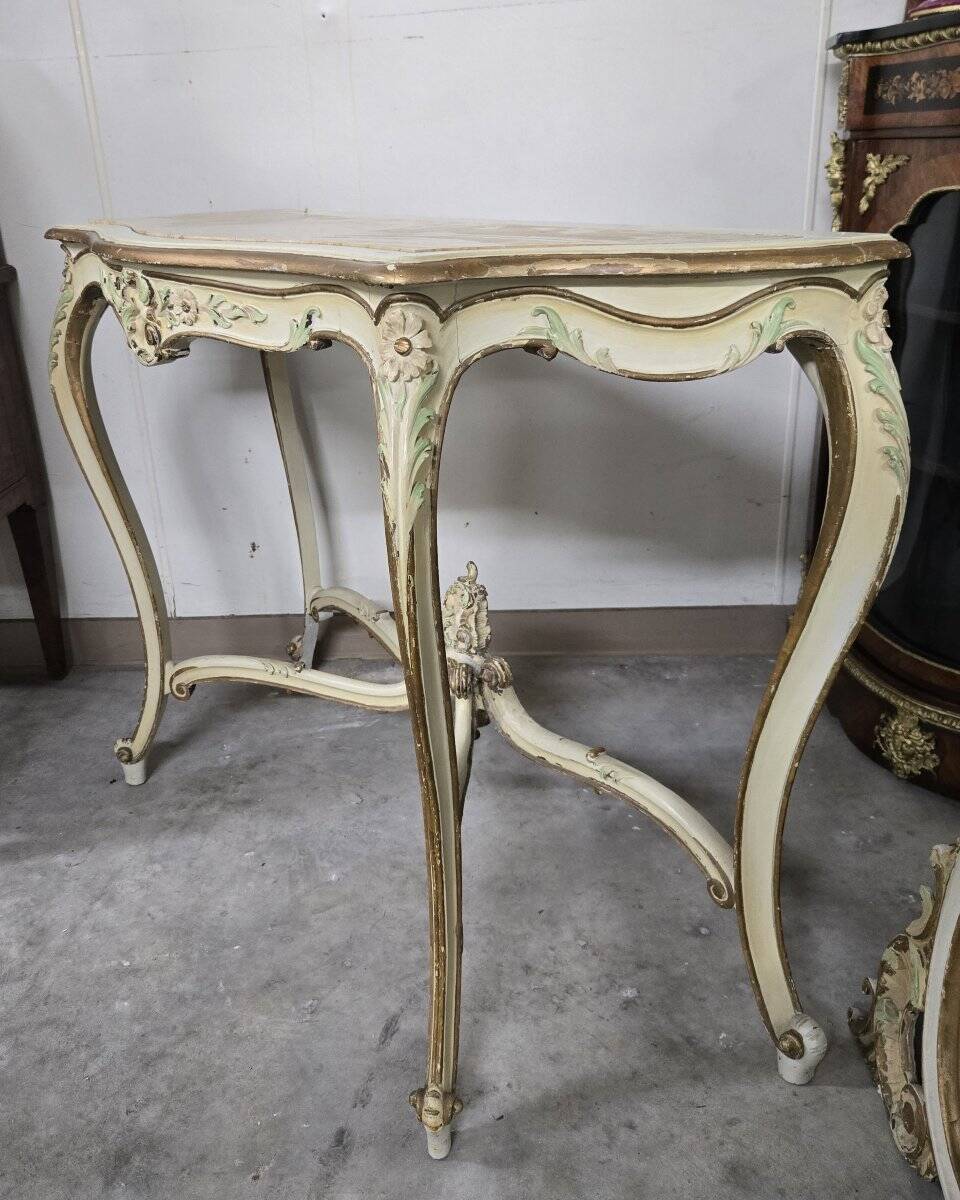 Console + grand miroir de style Louis XV en bois laqué et doré