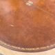 Round extendable table in Empire style, renovated with Bordeaux leather and raw wood, 168cm.