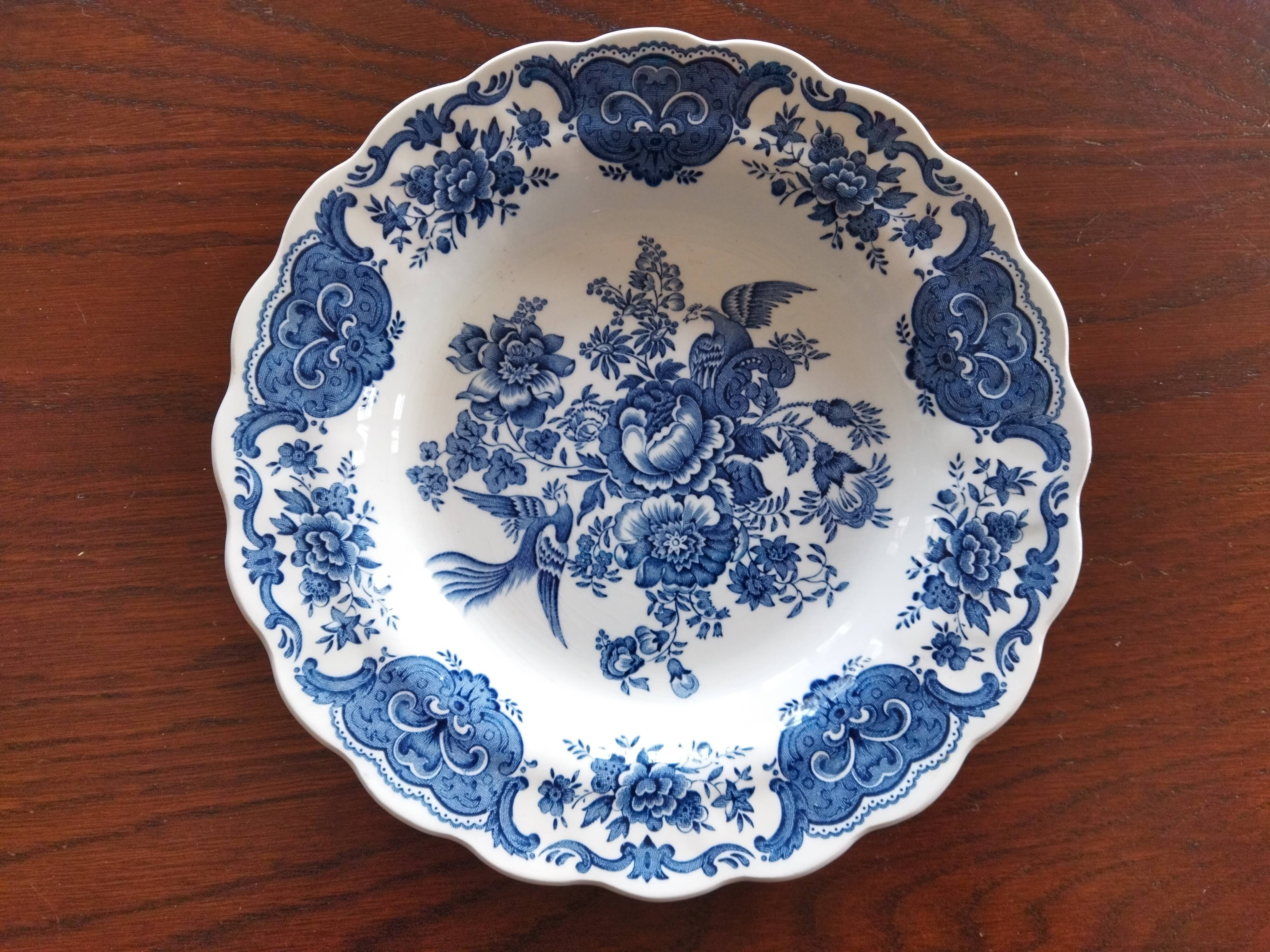 12 assiettes creuses anglaises Ridgway "Windsor" bleu