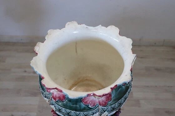 Art Nouveau ceramic vase with column, Italy early 20th century