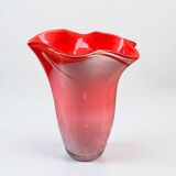 Large red blown glass vase, Japanese KURATA, 1970s, Made in Japan
