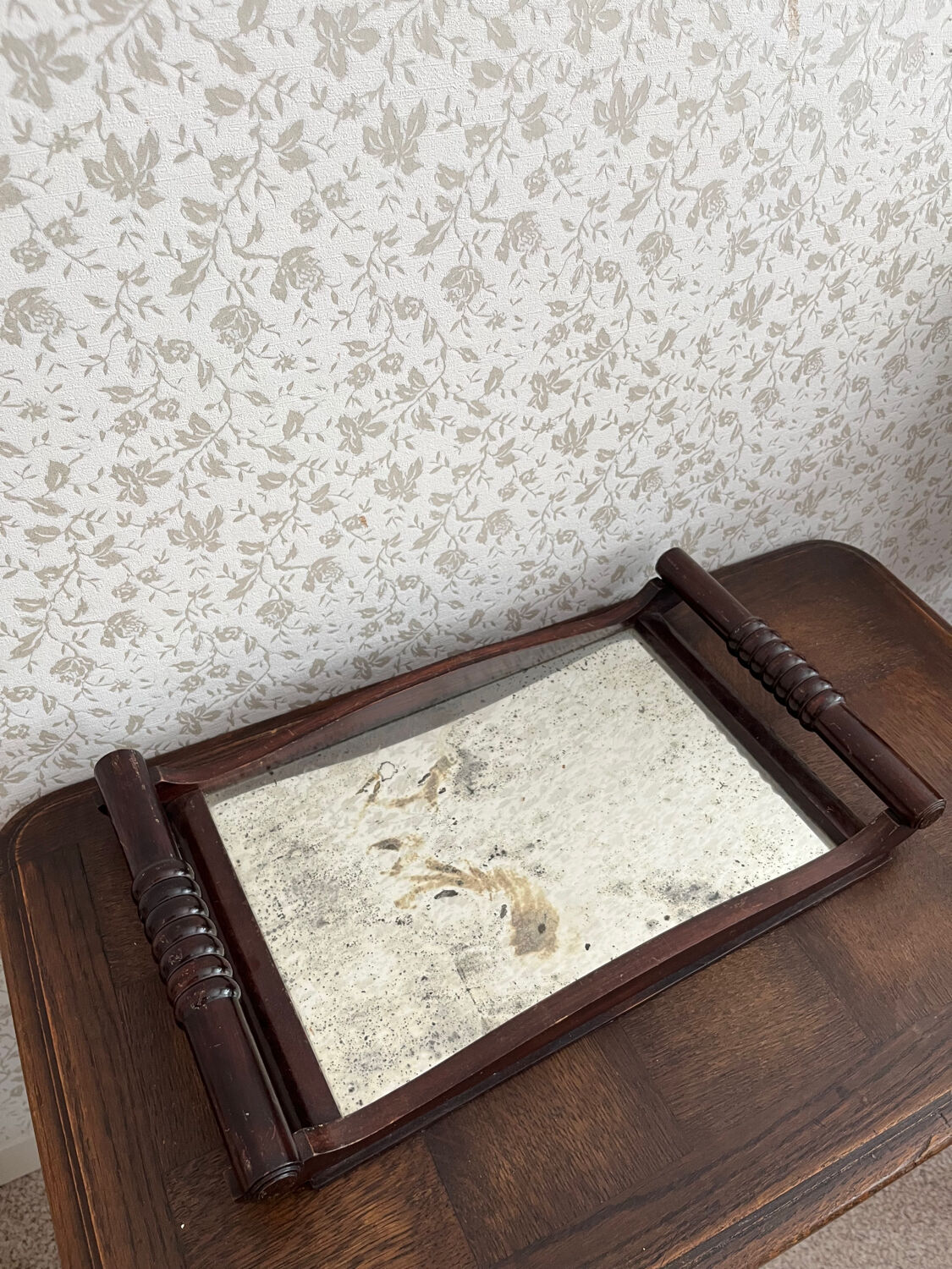 Miroir bois et verre piqué