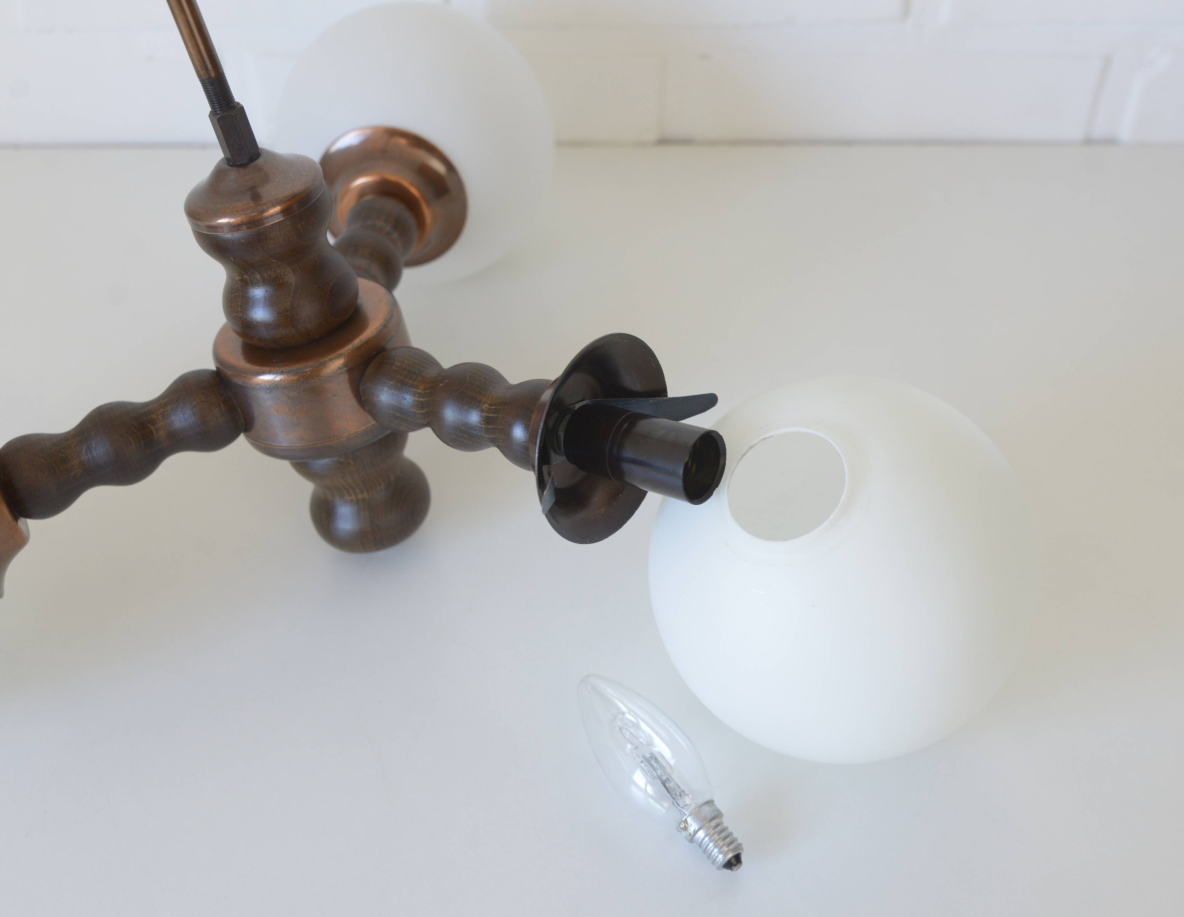 Wooden Sputnik Chandelier Vintage Pendant Lamp Rustic Hanging Light 1970's