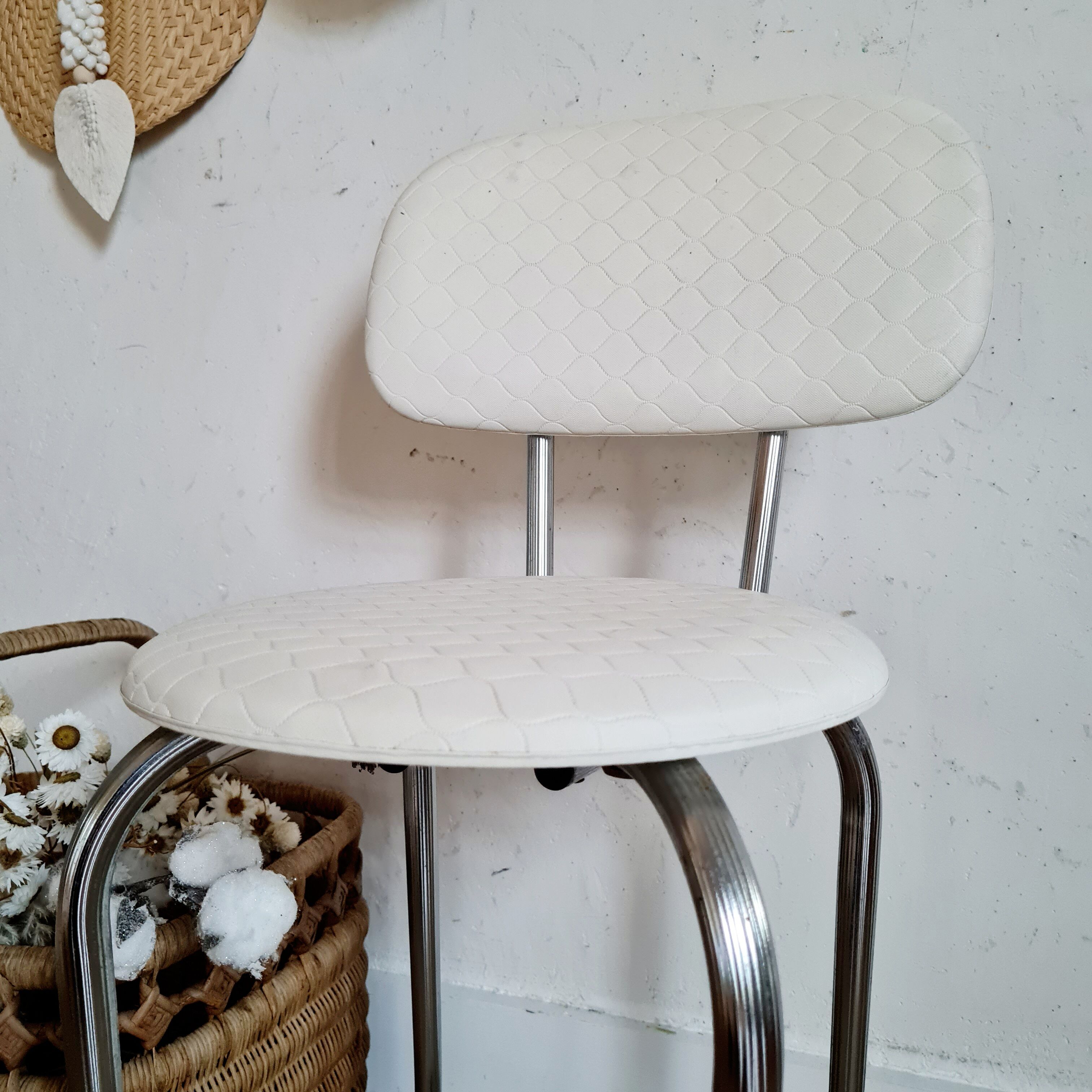 Retro 60s chair metal and white fabric