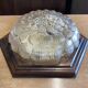Ceiling light in molded glass and wooden surround, Massive Leuchten, Germany, vintage, 80s