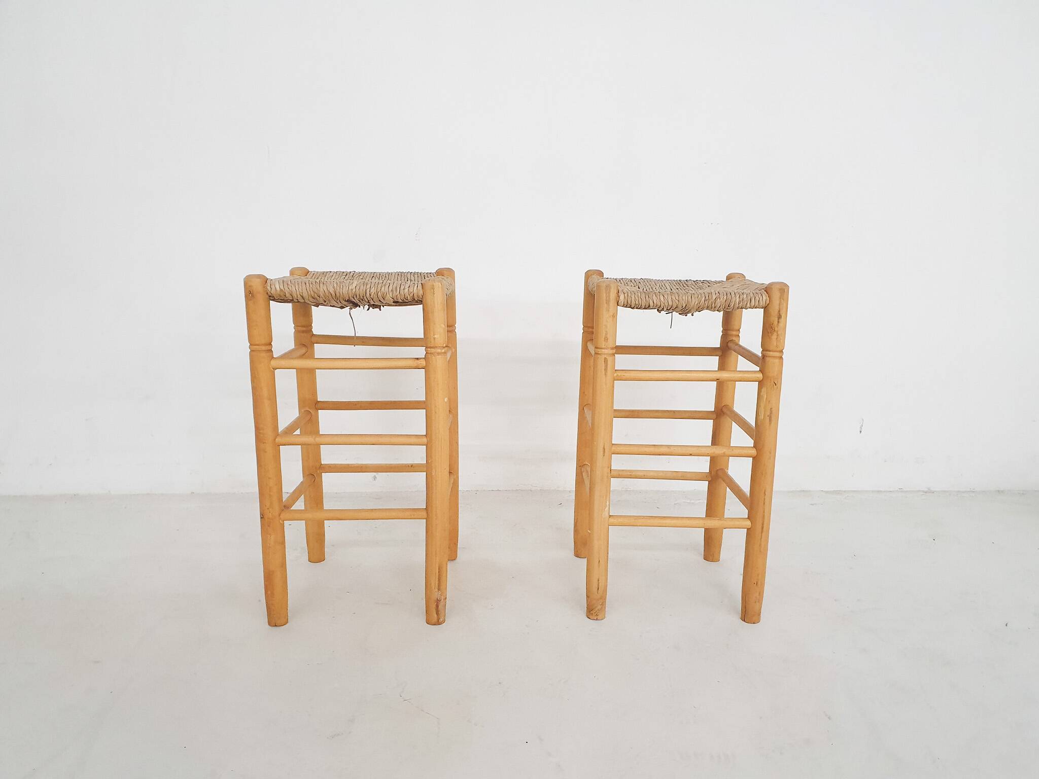 Set of two vintage rattan bar stools, The Netherlands 1970's
