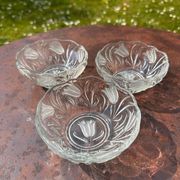 lot of 3 small pressed glass bowls with frosted tulip decoration