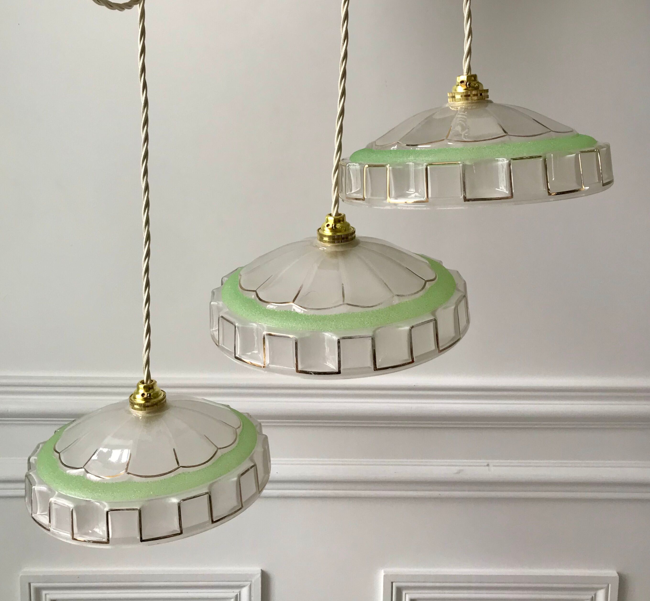 3 green granite glass suspensions 50-60s