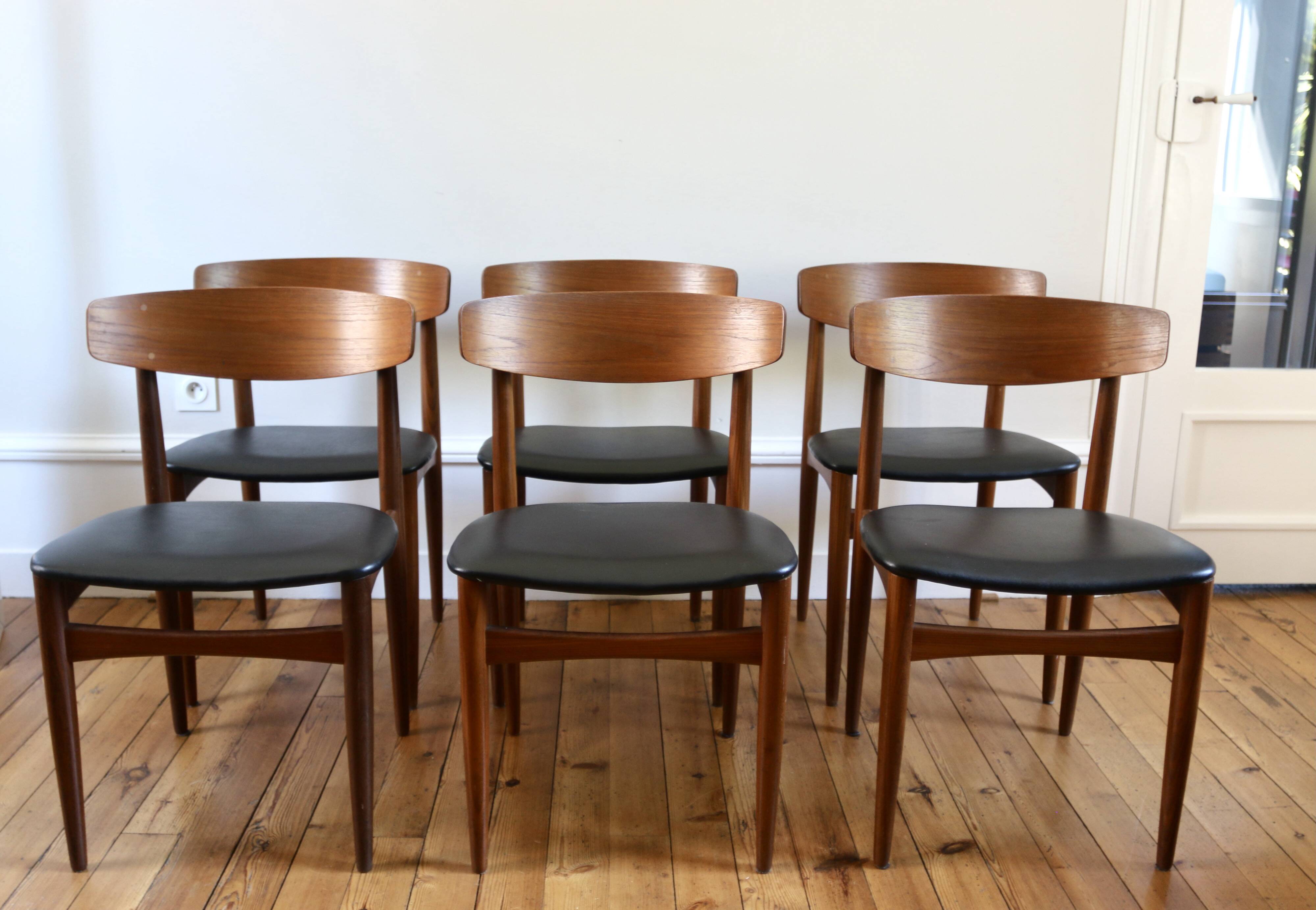Set of 6 Scandinavian vintage teak chairs HW Klein 1960