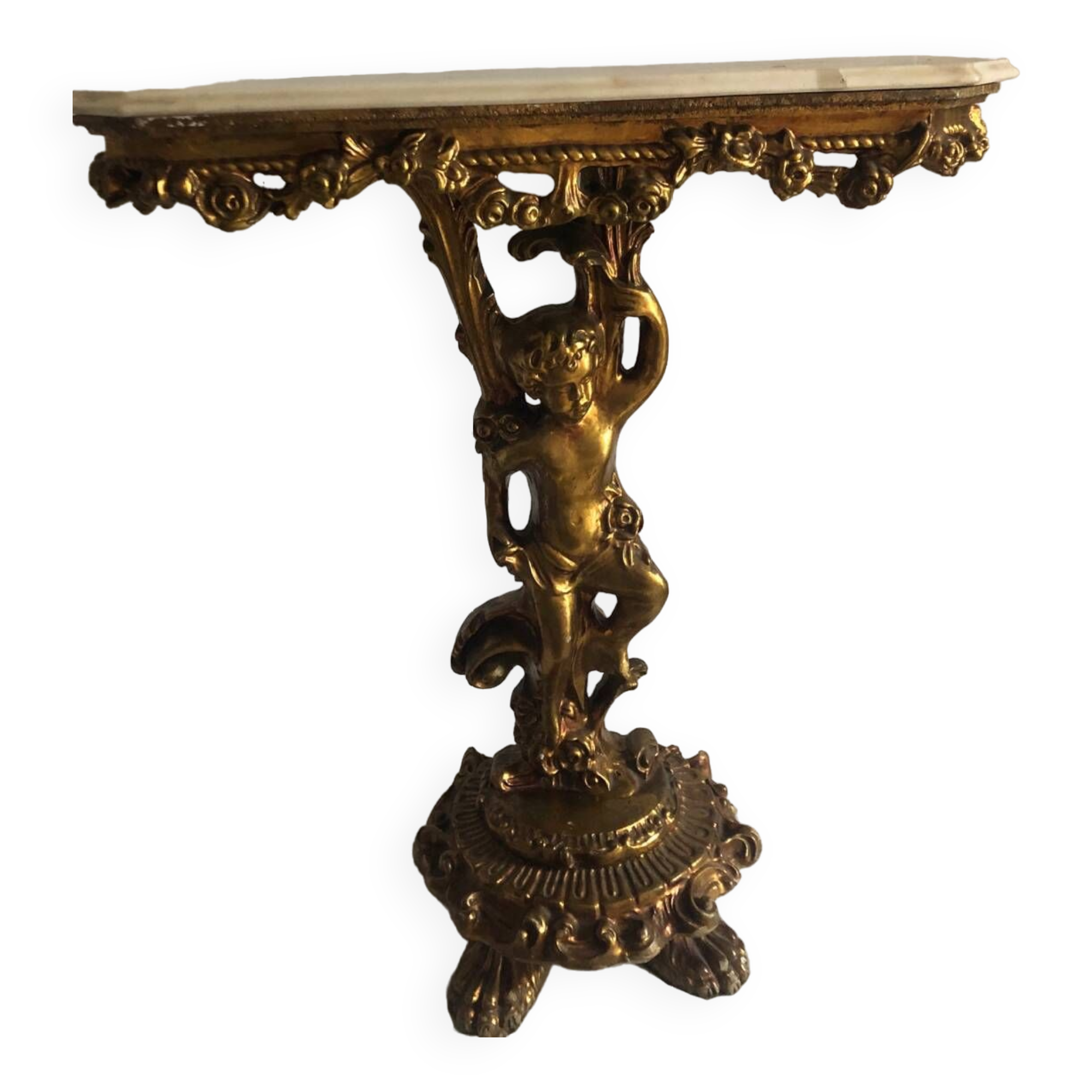 Console baroque pied de lions dessus marbre