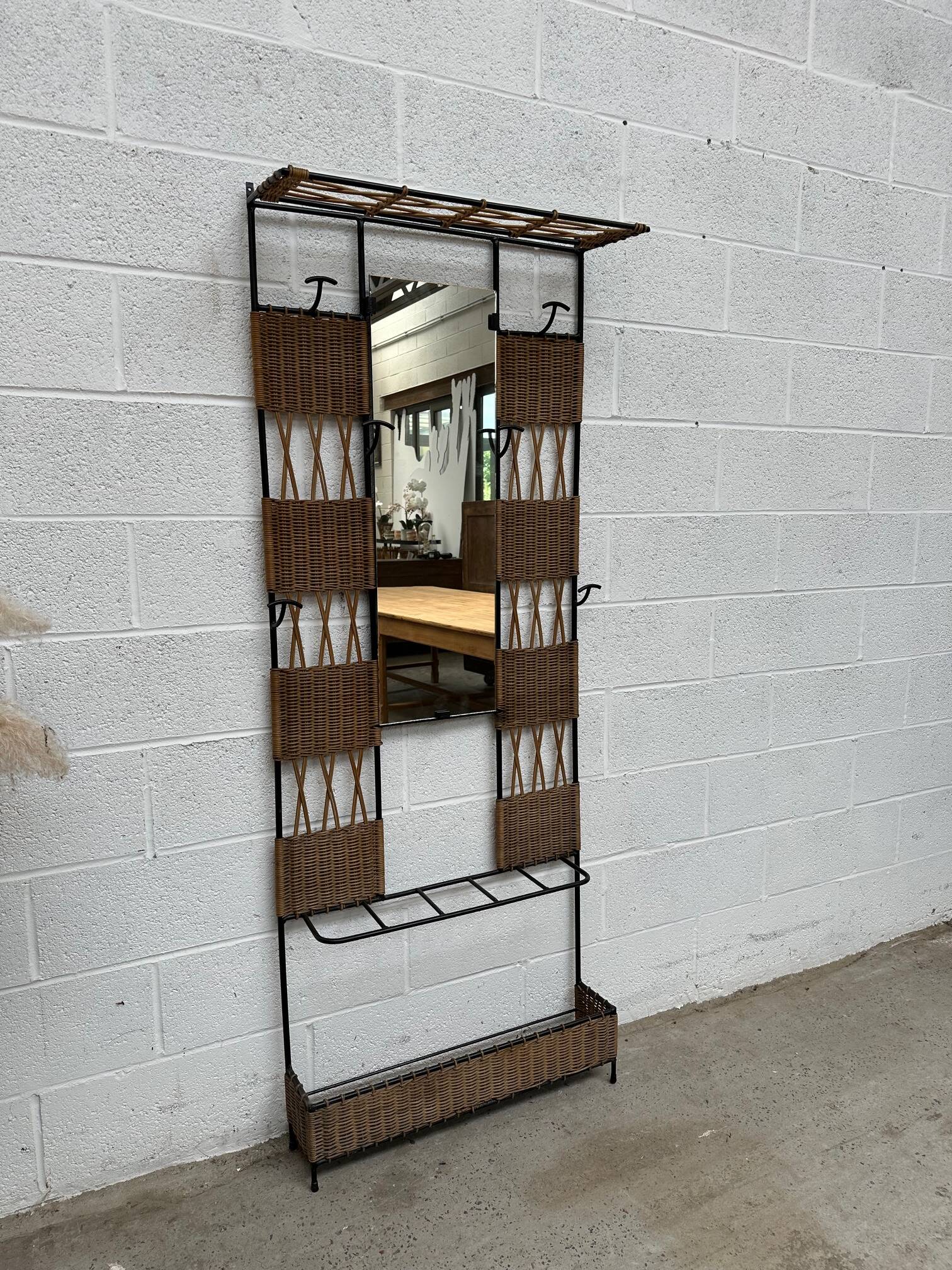 Pair of rattan and metal lockers