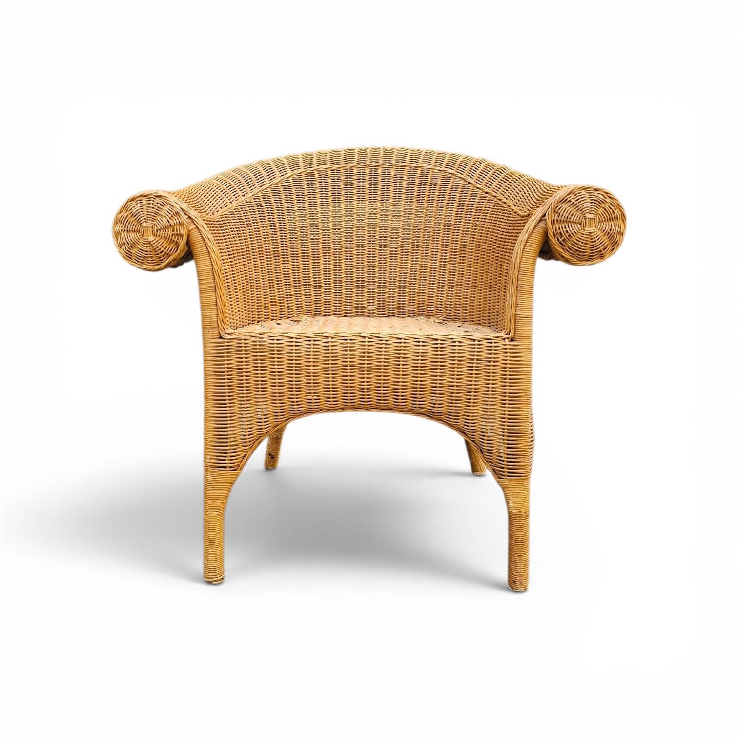 2 x rattan  arm chairs 1980s with original upholstery