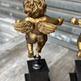 Pair of gilded cherubs on a Napoléon III base