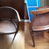 Pair of caned gondola armchairs