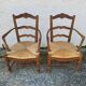 Pair of provencal straw armchairs in walnut