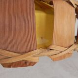 Vintage hanging lamp with rattan shade, palm leaf and fabric, 1970s