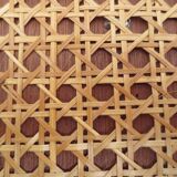 Old mail rack in wood and honey-colored rattan
