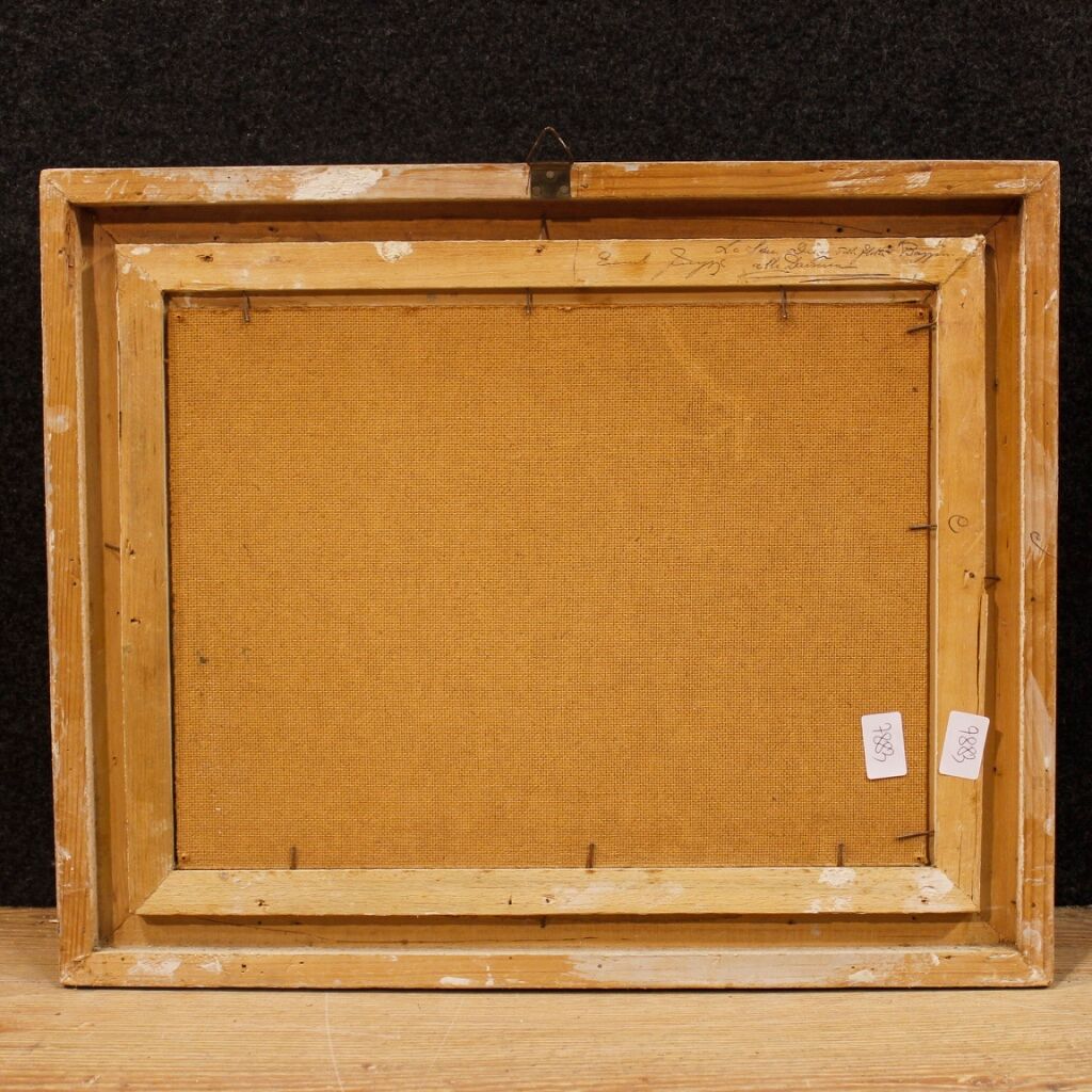 Italian signed landscape painting view of river with boats