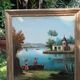 Antique trumeau with romantic decor, oil on canvas, mirror, late 19th and early 20th century