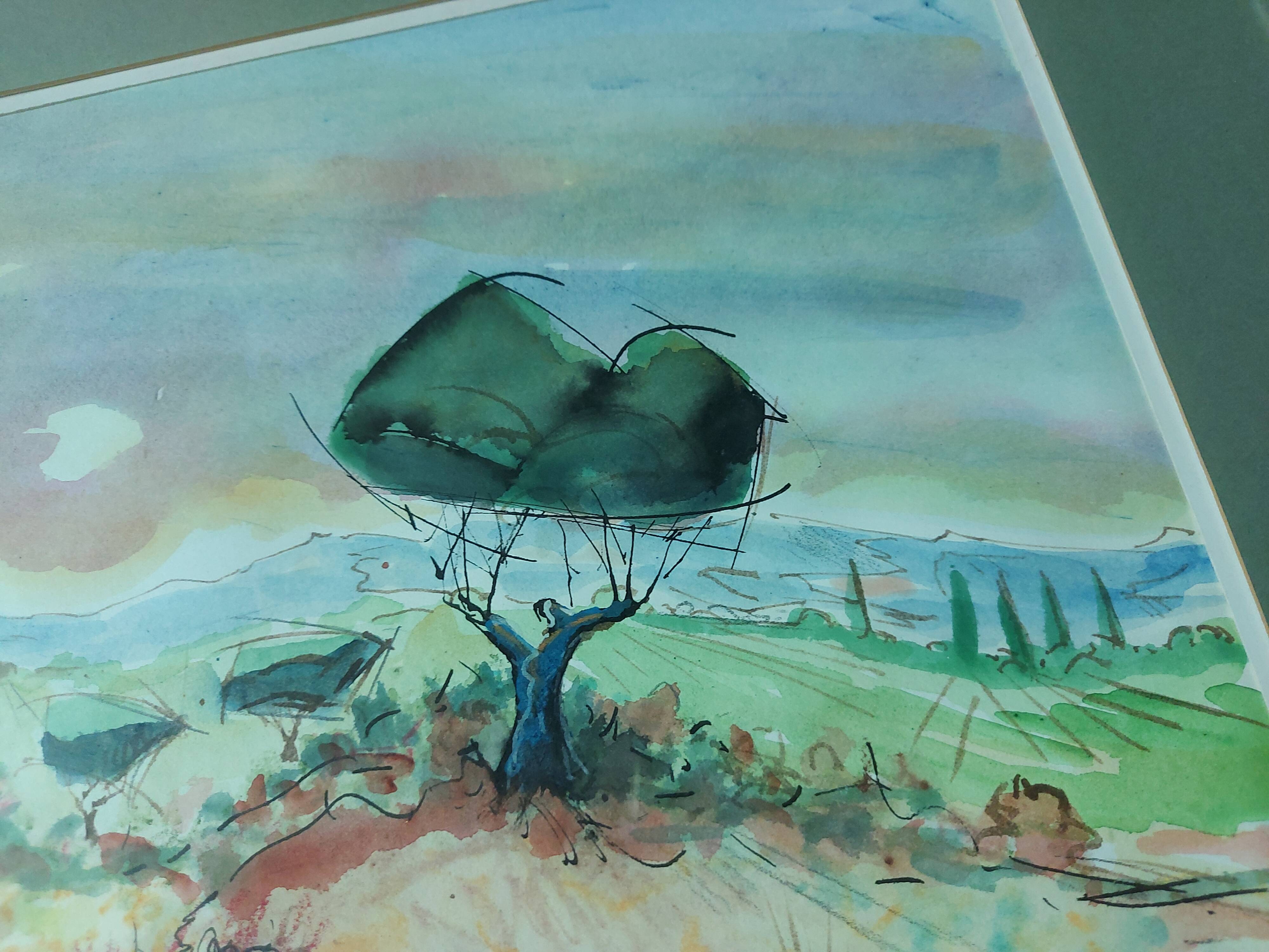 Tableau , aquarelle paysage provencal