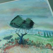Tableau , aquarelle paysage provencal