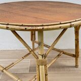Vintage rattan and oak round coffee table