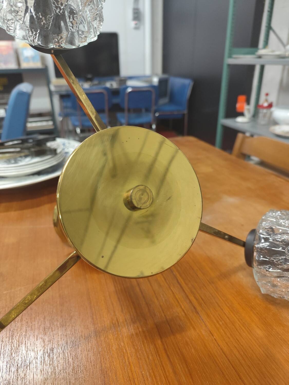 Vintage 70s chandelier with 3 clear glass globes