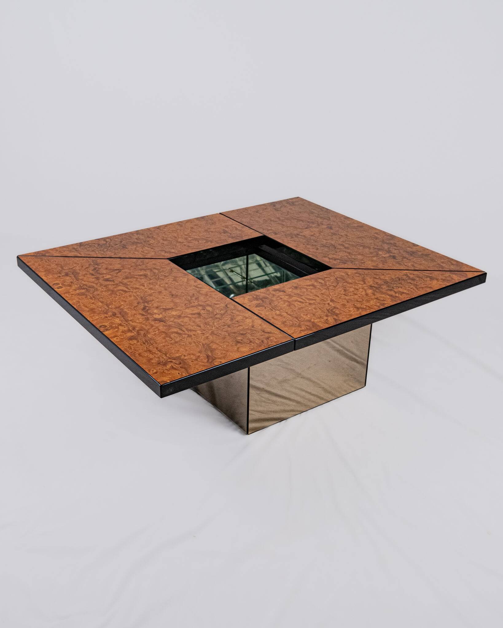 Table basse bar en loupe d'orme, Paul Michel pour Roche Bobois, 1980s