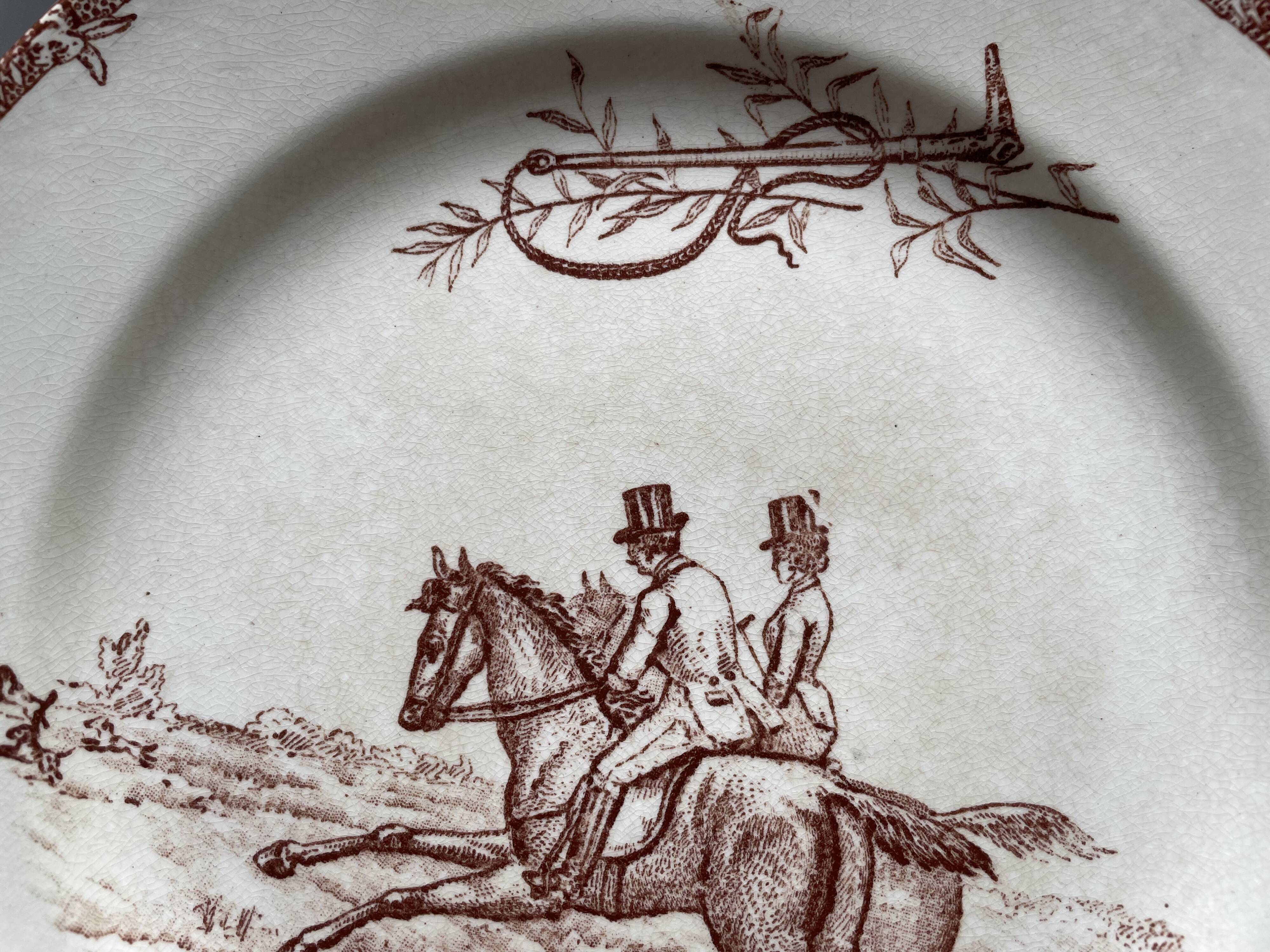 Flat plates iron earth hunting scene vieillard