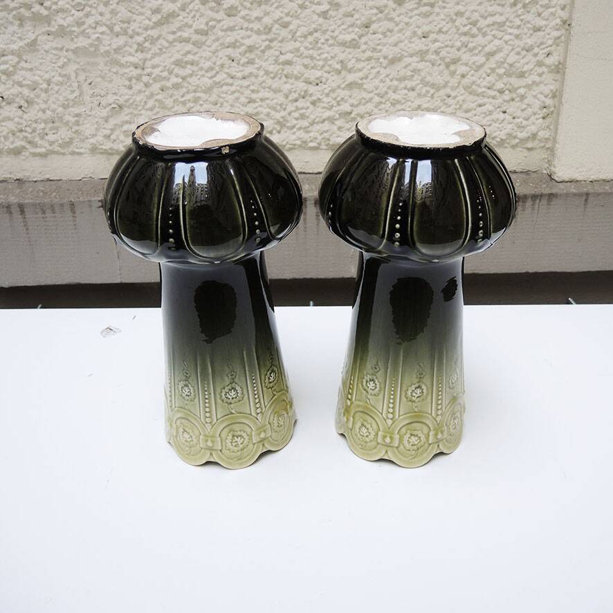 2 antique Art Nouveau ceramic vases by Gustave de Bruyn
