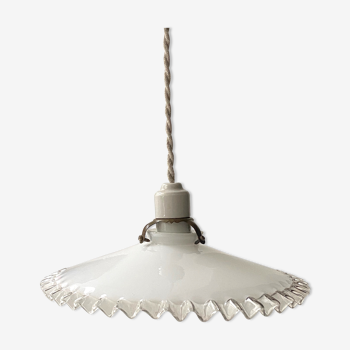 Opaline pendant lamp with porcelain socket