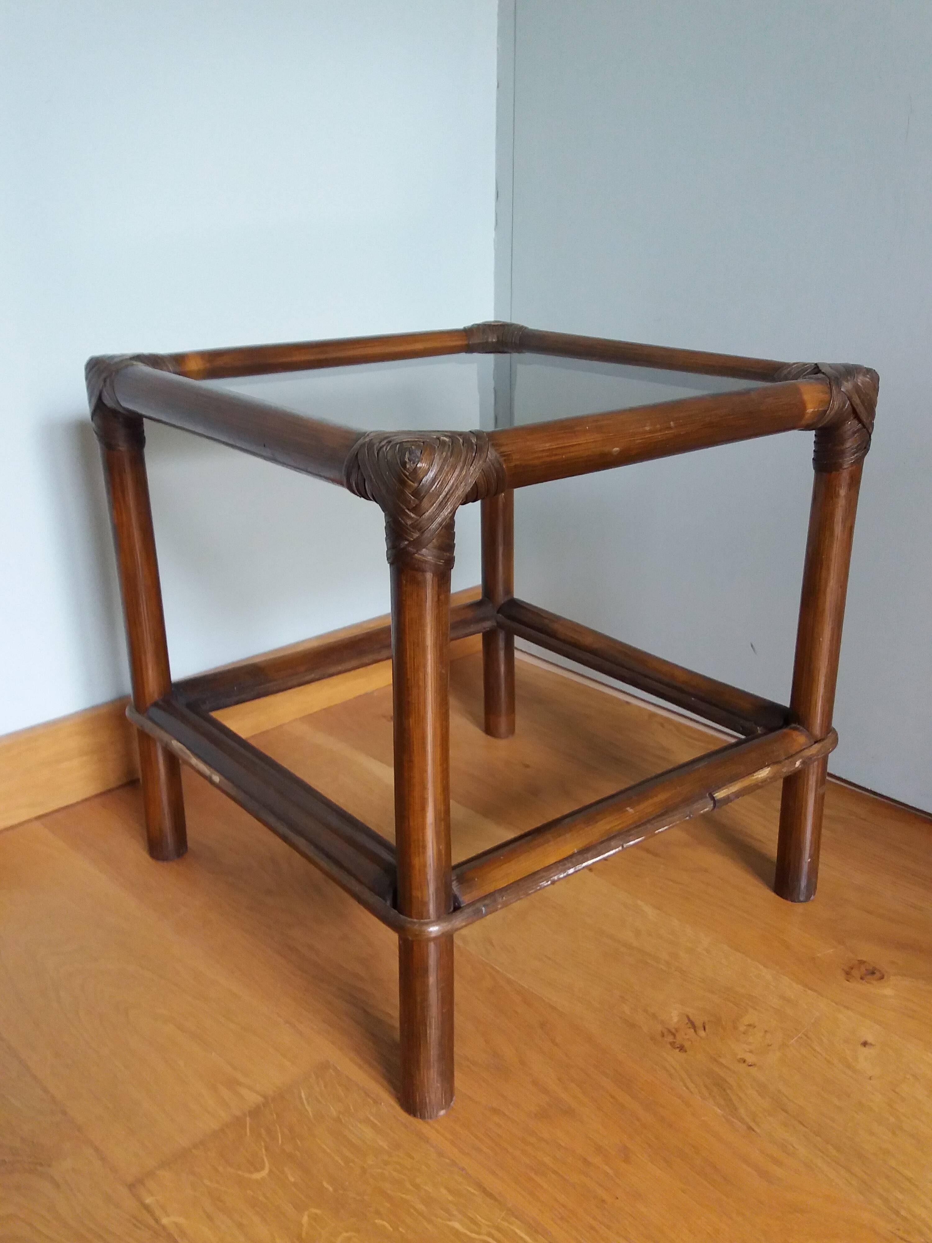 Wicker rattan glass end table