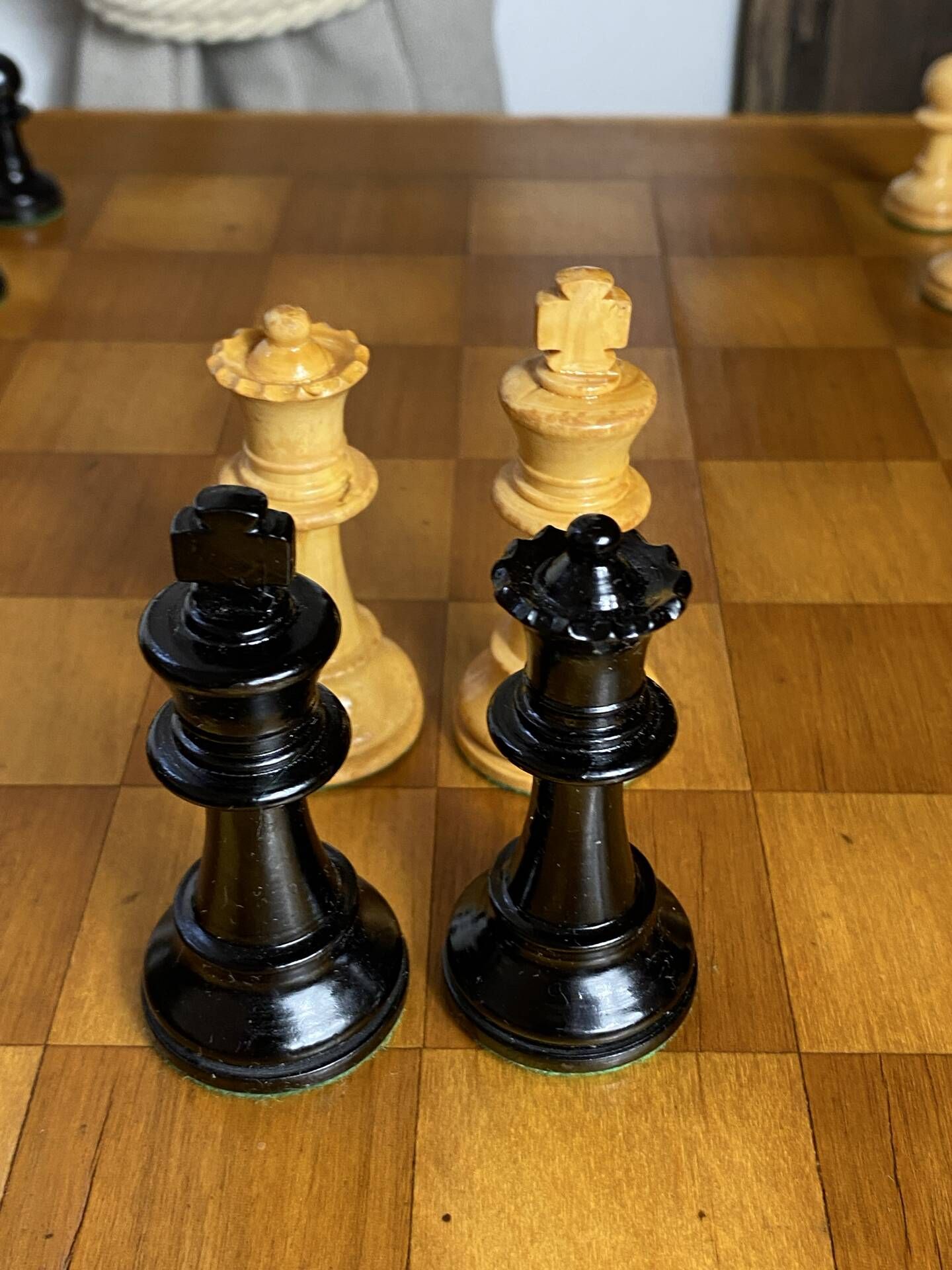 Chess set with wooden board and pieces