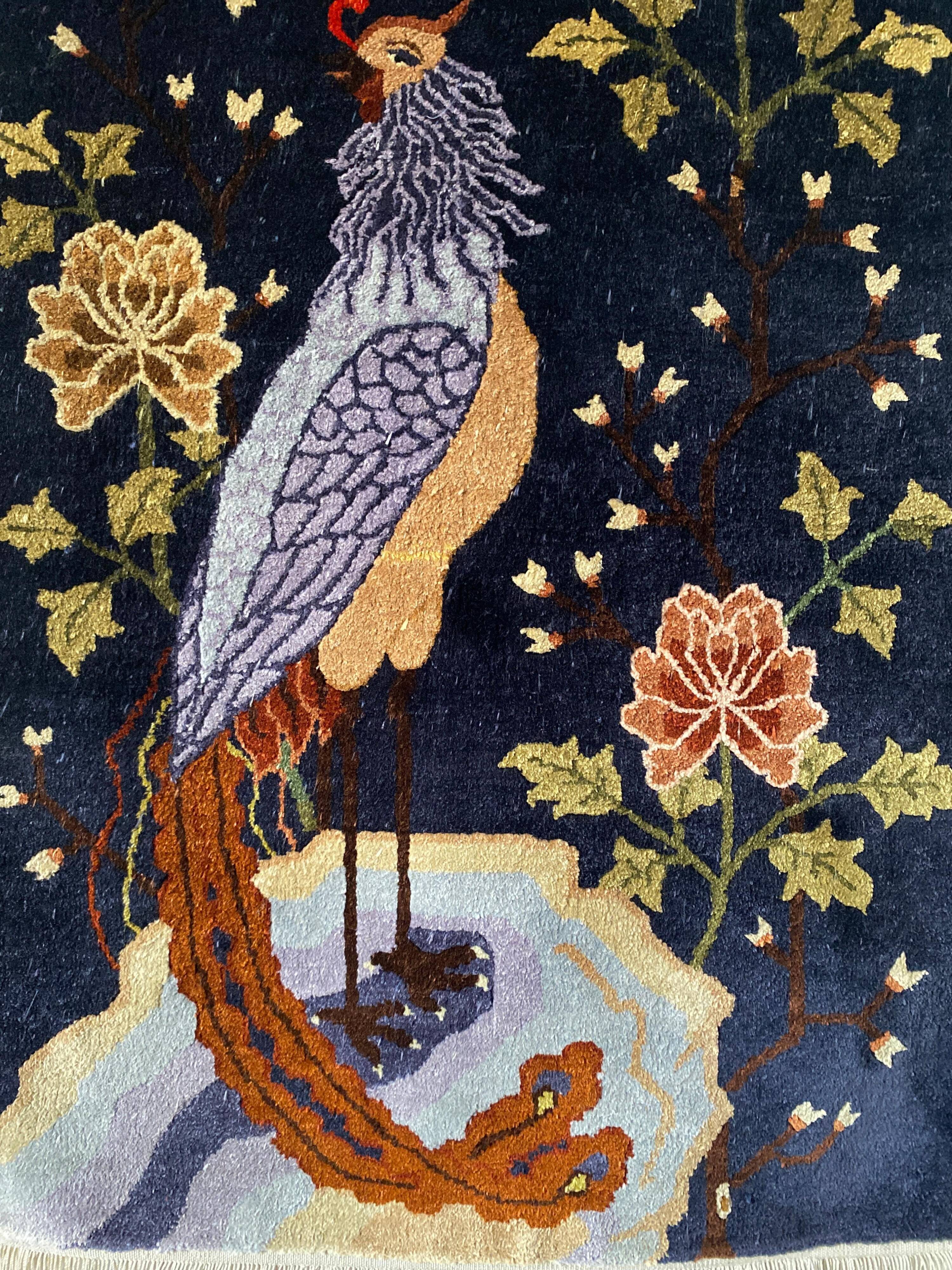 Art Deco Chinese Handmade Silk Bautou Tapestry Rug, Early 20th Century