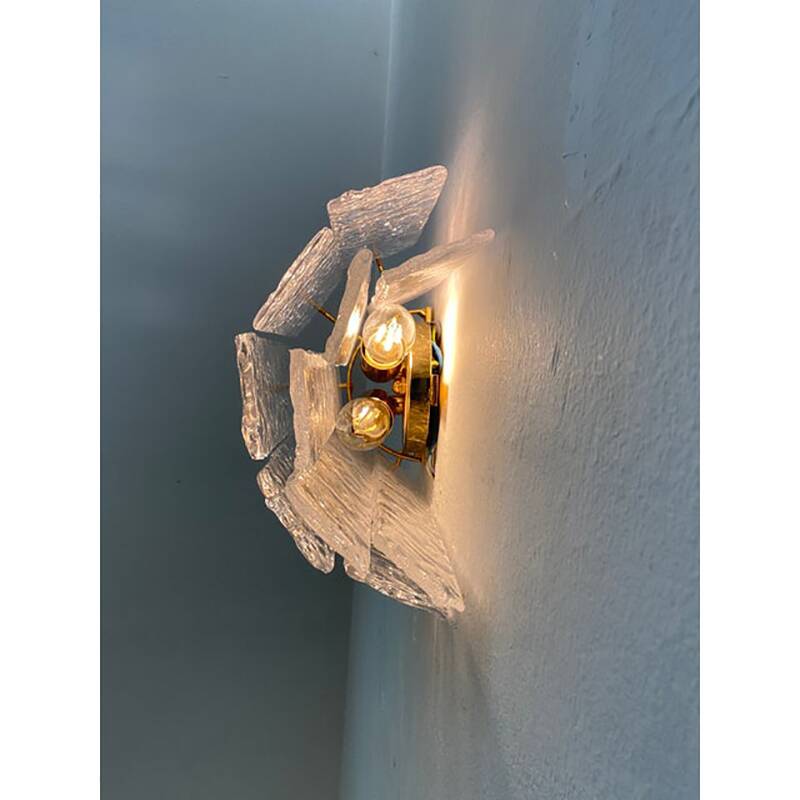 Pair of Contemporary Hammered Strips ”Listelli” Murano Glass Gold Wall Sconces by Simoeng