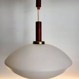 Lampe à suspension vintage en glaçure opaline, Scandinavische stijl, teck, jaren 60