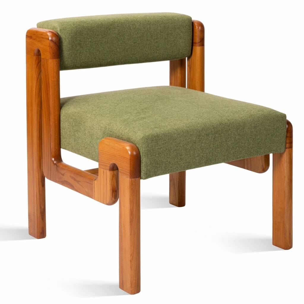 Wooden armchair with pea green upholstery