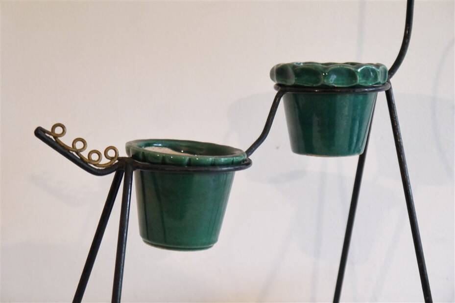 Pair of metal and ceramic plant stands