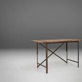 Industrial Side Table with Metal Frame and Wooden Top and Removable Platfor