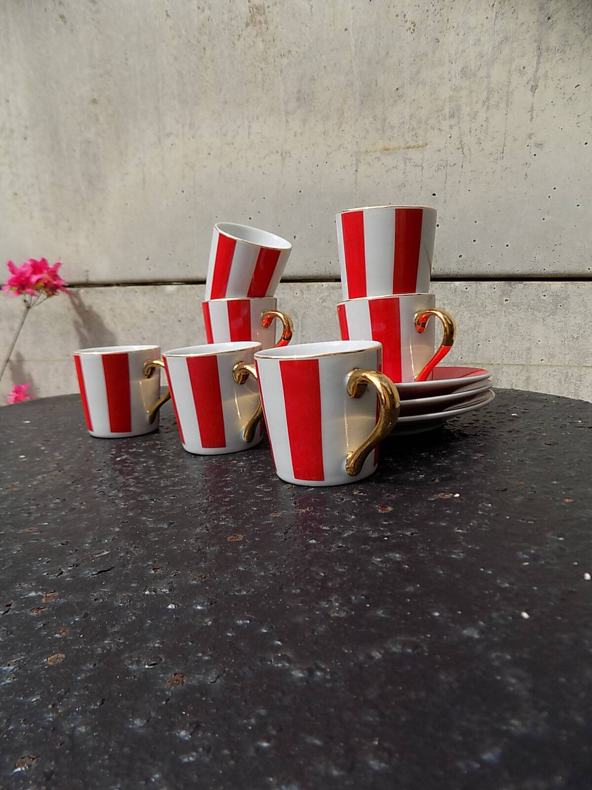 Striped cups and saucers