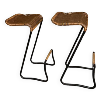 Paire de tabourets de bar Louis Sognot vintage 1950