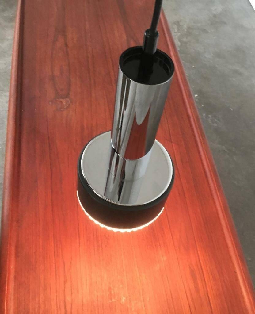 Suspended glass and chrome chandelier model P105 from the 1960s in German Space Age style by Staff, set of 2.