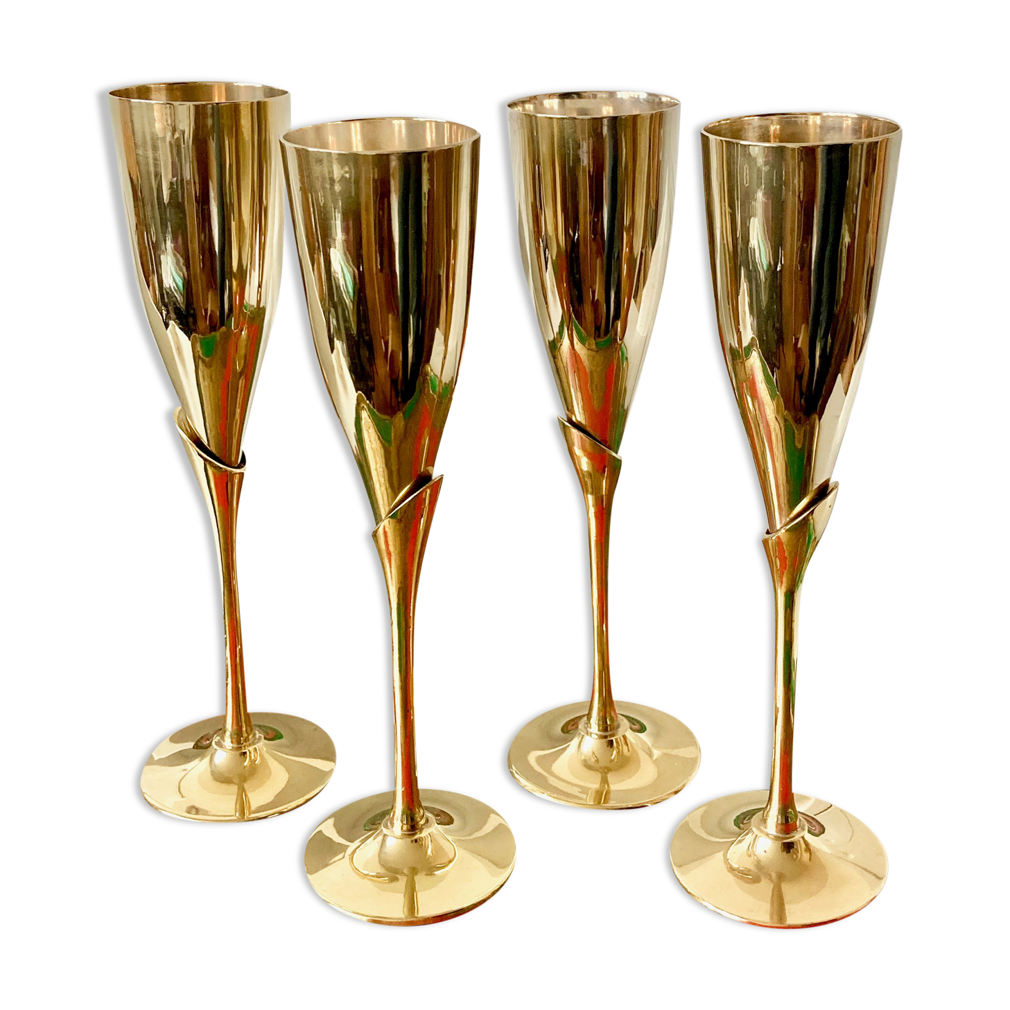 4 brass champagne flutes