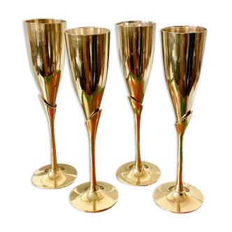 4 brass champagne flutes