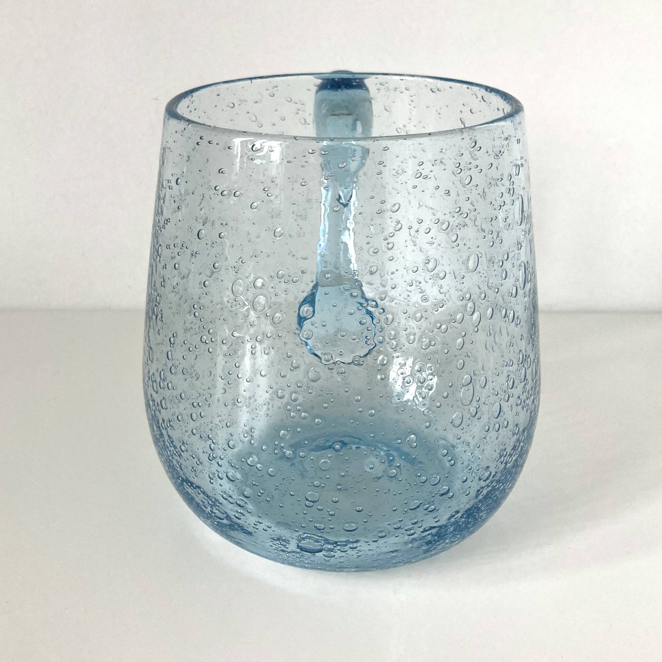 Large Biot tankard forming a vase with a handle in ice blue bubbled glass